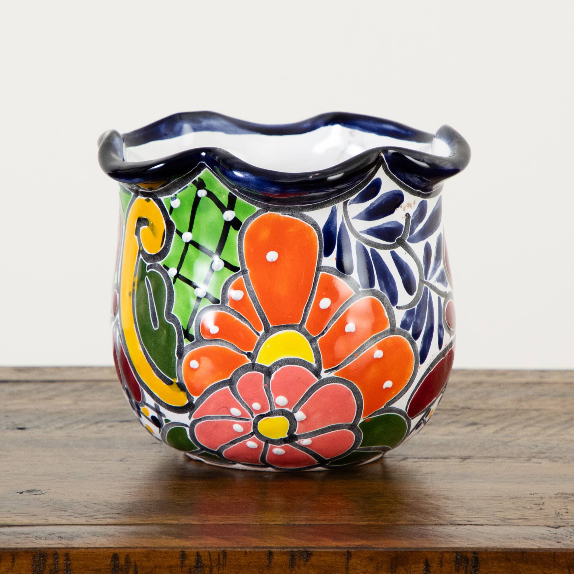 7" Handmade Mexican Talavera Ceramic Planter
